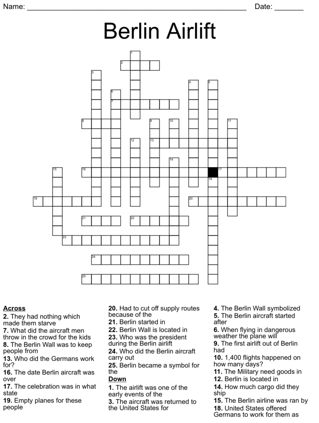 Picture of: Berlin Airlift Crossword – WordMint