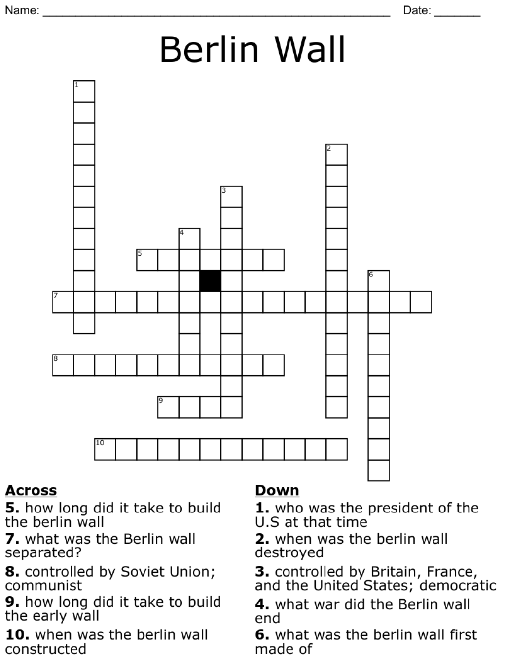 Picture of: Berlin Wall Crossword – WordMint