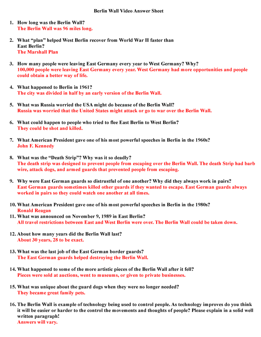 Picture of: Berlin Wall Video Answer Sheet – What “plan” helped West Berlin