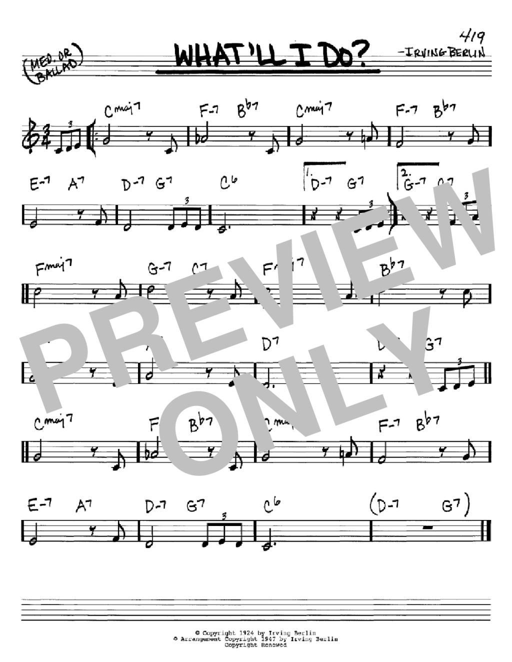 Picture of: What’ll I Do Noten  Irving Berlin  Real Book – Melodielinie & Akkorde –  Instrumente in C